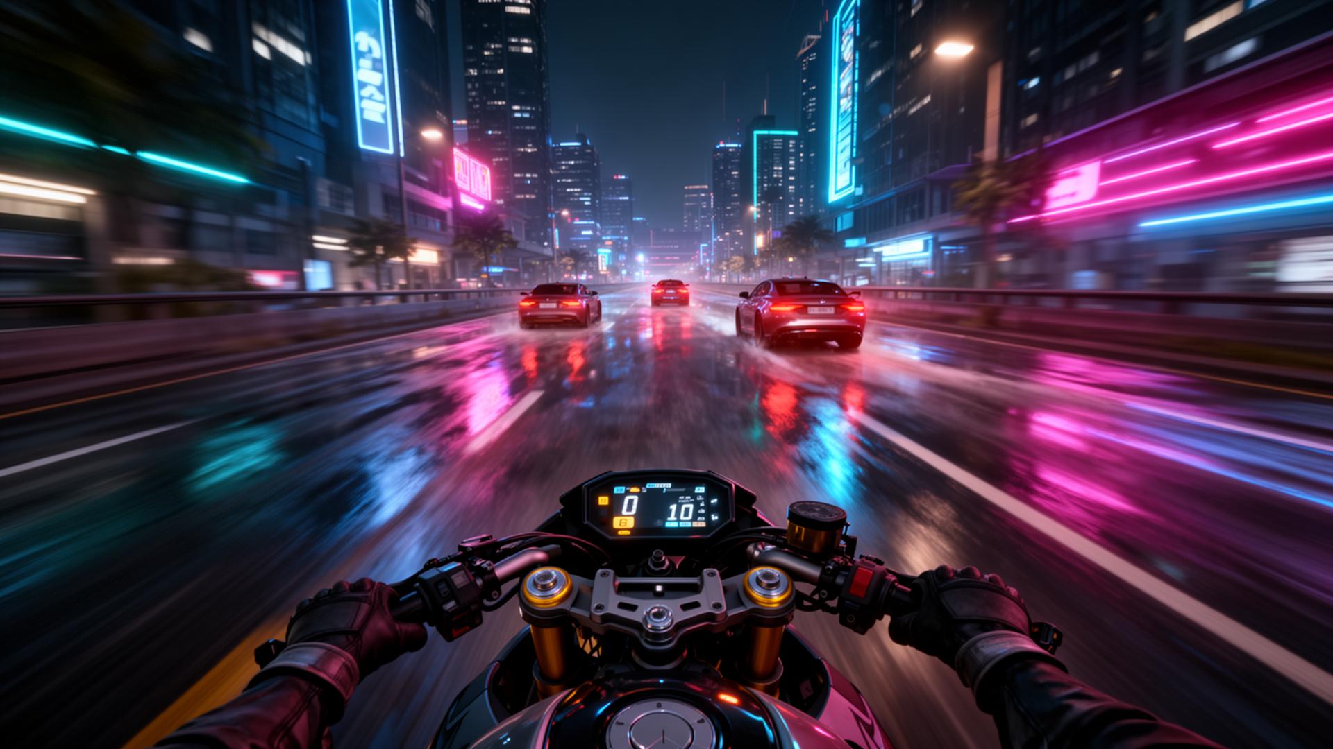 Traffic Rider motorcycle racing game first person view